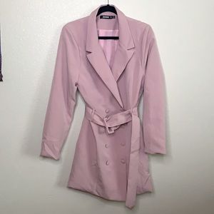Pink belted trench coat dress